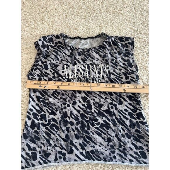 AllSaints Women Size XS Gray Black Leopard Print Cotton Ambient Kiana Tank Top - Picture 8 of 10